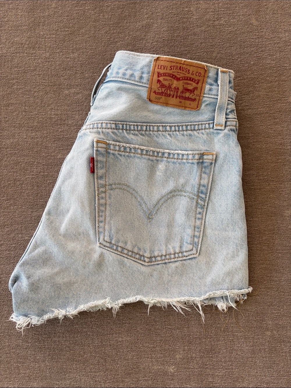 Levi's 501 Light Wash Distressed Denim Jean Cutoff Shorts - Picture 3 of 7